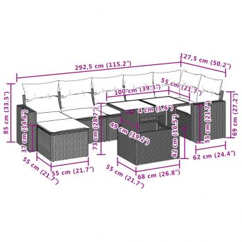 8-tlg. Garten-Sofagarnitur mit Kissen Schwarz Poly Rattan