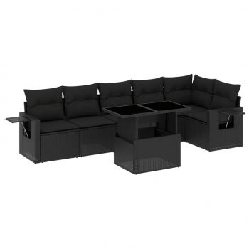 7-tlg. Garten-Sofagarnitur mit Kissen Schwarz Poly Rattan