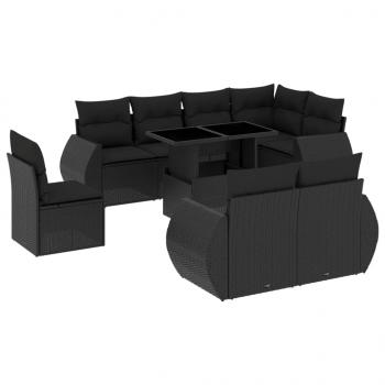 9-tlg. Garten-Sofagarnitur mit Kissen Schwarz Poly Rattan