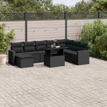 ARDEBO.de - 9-tlg. Garten-Sofagarnitur mit Kissen Schwarz Poly Rattan