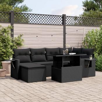 ARDEBO.de - 7-tlg. Garten-Sofagarnitur mit Kissen Schwarz Poly Rattan