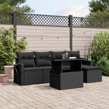 ARDEBO.de - 6-tlg. Garten-Sofagarnitur mit Kissen Schwarz Poly Rattan