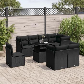 ARDEBO.de - 9-tlg. Garten-Sofagarnitur mit Kissen Schwarz Poly Rattan