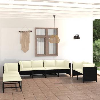 ARDEBO.de - 10-tlg. Garten-Lounge-Set mit Kissen Poly Rattan Schwarz