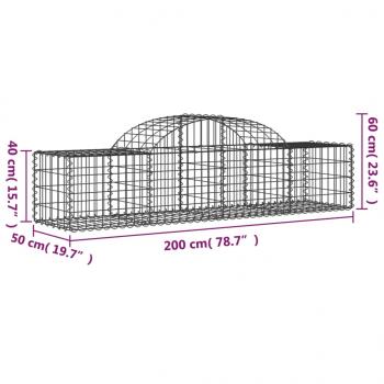 Gabionen mit Hochbogen 15 Stk. 200x50x40/60 cm Verzinktes Eisen