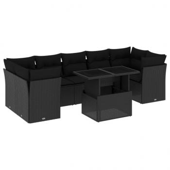 8-tlg. Garten-Sofagarnitur mit Kissen Schwarz Poly Rattan