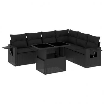 7-tlg. Garten-Sofagarnitur mit Kissen Schwarz Poly Rattan