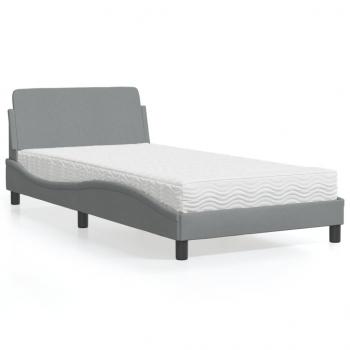 ARDEBO.de - Bett mit Matratze Hellgrau 100x200 cm Stoff