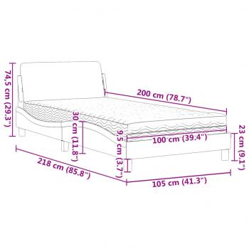 Bett mit Matratze Hellgrau 100x200 cm Stoff