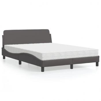 ARDEBO.de - Bett mit Matratze Grau 140x190 cm Kunstleder