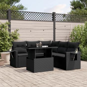 ARDEBO.de - 6-tlg. Garten-Sofagarnitur mit Kissen Schwarz Poly Rattan