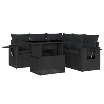 6-tlg. Garten-Sofagarnitur mit Kissen Schwarz Poly Rattan