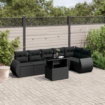 ARDEBO.de - 7-tlg. Garten-Sofagarnitur mit Kissen Schwarz Poly Rattan