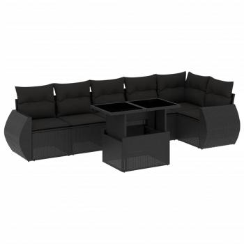 7-tlg. Garten-Sofagarnitur mit Kissen Schwarz Poly Rattan