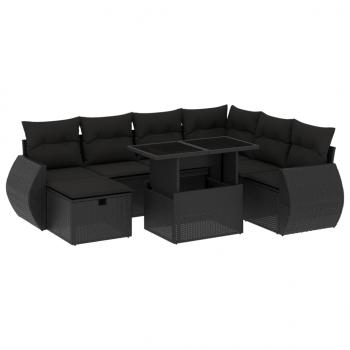 8-tlg. Garten-Sofagarnitur mit Kissen Schwarz Poly Rattan