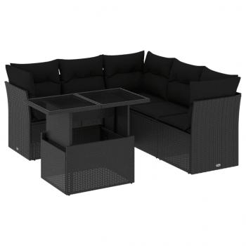 ARDEBO.de - 6-tlg. Garten-Sofagarnitur mit Kissen Schwarz Poly Rattan