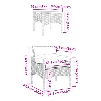 3-tlg. Garten-Sofagarnitur mit Kissen Grau Poly Rattan