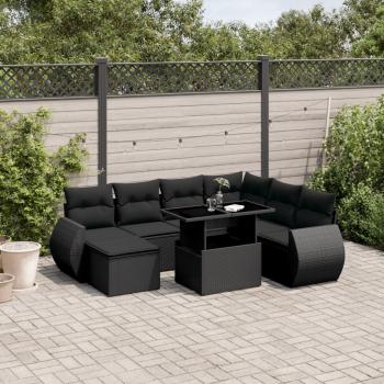 ARDEBO.de - 8-tlg. Garten-Sofagarnitur mit Kissen Schwarz Poly Rattan