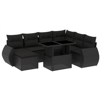 8-tlg. Garten-Sofagarnitur mit Kissen Schwarz Poly Rattan