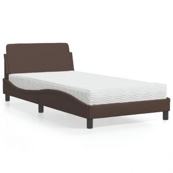 ARDEBO.de - Bett mit Matratze Braun 100x200 cm Kunstleder