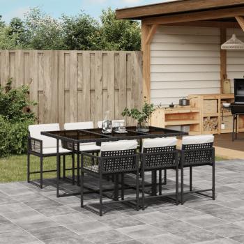 ARDEBO.de - 7-tlg. Garten-Essgruppe mit Kissen Schwarz Poly Rattan