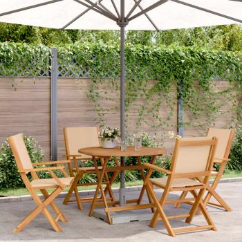 ARDEBO.de - 5-tlg. Garten-Essgruppe Stoff und Massivholz Beige