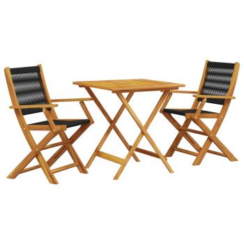 3-tlg. Bistro-Set Schwarz Polypropylen und Massivholz