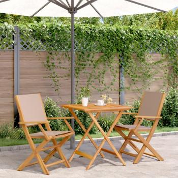 ARDEBO.de - 3-tlg. Bistro-Set Taupe Stoff und Massivholz