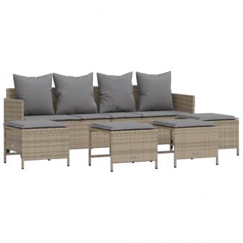 5-tlg. Garten-Sofagarnitur mit Kissen Beige Poly Rattan