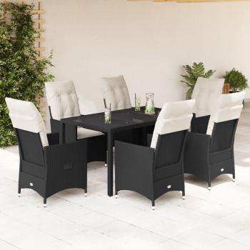 ARDEBO.de - 7-tlg. Garten-Essgruppe mit Kissen Schwarz Poly Rattan