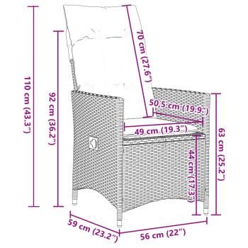 5-tlg. Garten-Essgruppe mit Kissen Grau Poly Rattan