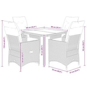 5-tlg. Garten-Essgruppe mit Kissen Grau Poly Rattan