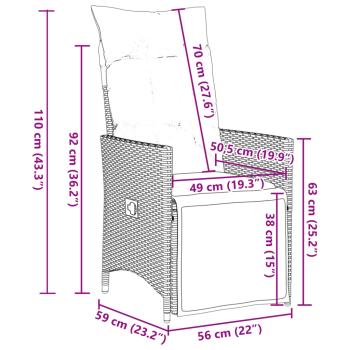 5-tlg. Garten-Essgruppe mit Kissen Grau Poly Rattan