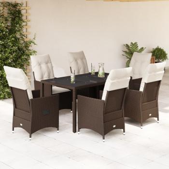 ARDEBO.de - 7-tlg. Garten-Essgruppe mit Kissen Braun Poly Rattan