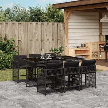 ARDEBO.de - 7-tlg. Garten-Essgruppe mit Kissen Schwarz Poly Rattan