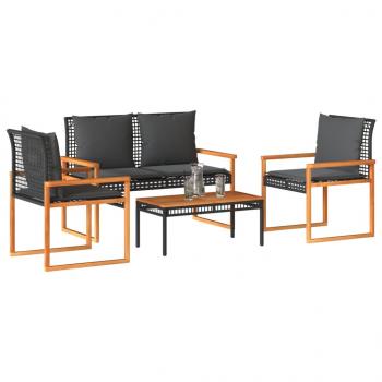 ARDEBO.de - 4-tlg. Garten-Lounge-Set mit Kissen Schwarz Poly Rattan