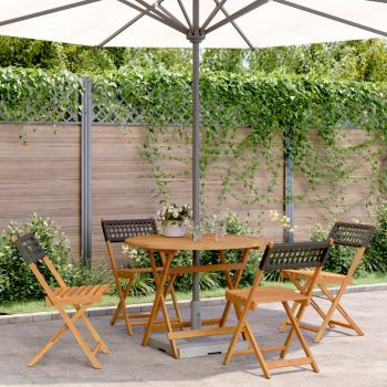 ARDEBO.de - 5-tlg. Garten-Essgruppe Schwarz Poly Rattan und Massivholz