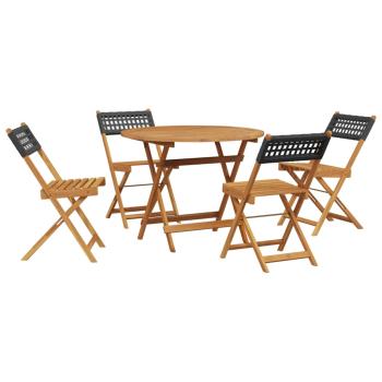 5-tlg. Garten-Essgruppe Schwarz Poly Rattan und Massivholz