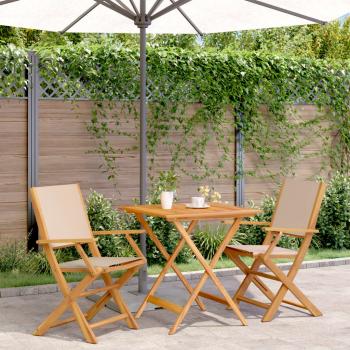 ARDEBO.de - 3-tlg. Bistro-Set Beige Stoff und Massivholz