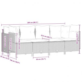 5-tlg. Garten-Sofagarnitur mit Kissen Grau Poly Rattan