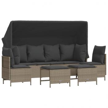 5-tlg. Garten-Sofagarnitur mit Kissen Hellgrau Poly Rattan