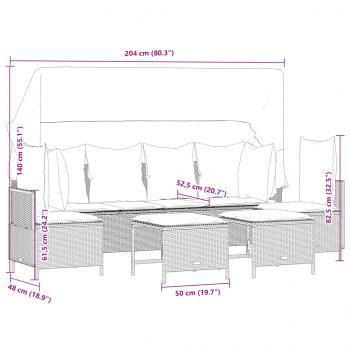 5-tlg. Garten-Sofagarnitur mit Kissen Hellgrau Poly Rattan