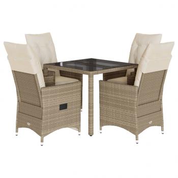 5-tlg. Garten-Essgruppe mit Kissen Beige Poly Rattan