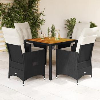 ARDEBO.de - 5-tlg. Garten-Essgruppe mit Kissen Schwarz Poly Rattan