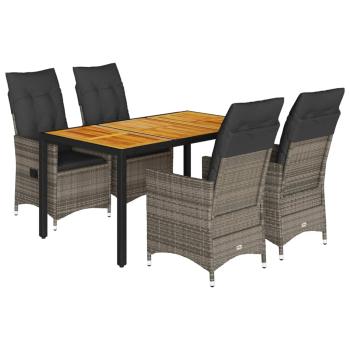 ARDEBO.de - 5-tlg. Garten-Essgruppe mit Kissen Grau Poly Rattan