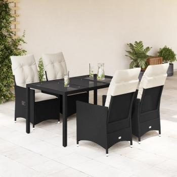 ARDEBO.de - 5-tlg. Garten-Essgruppe mit Kissen Schwarz Poly Rattan