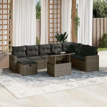 ARDEBO.de - 9-tlg. Garten-Sofagarnitur mit Kissen Grau Poly Rattan