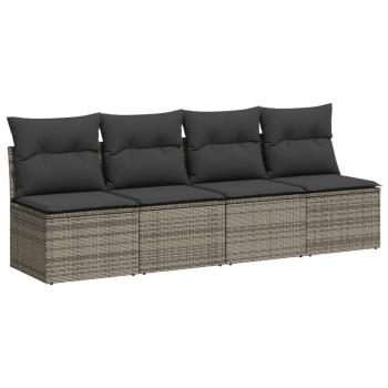 9-tlg. Garten-Sofagarnitur mit Kissen Grau Poly Rattan