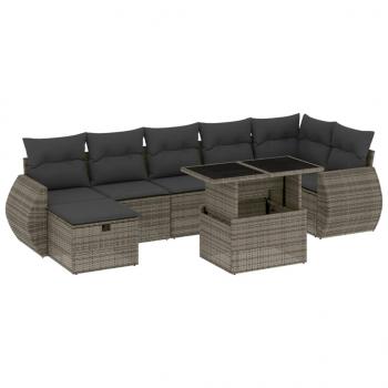 8-tlg. Garten-Sofagarnitur mit Kissen Grau Poly Rattan