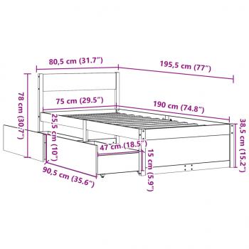 Massivholzbett ohne Matratze Wachsbraun 75x190 cm Kiefernholz